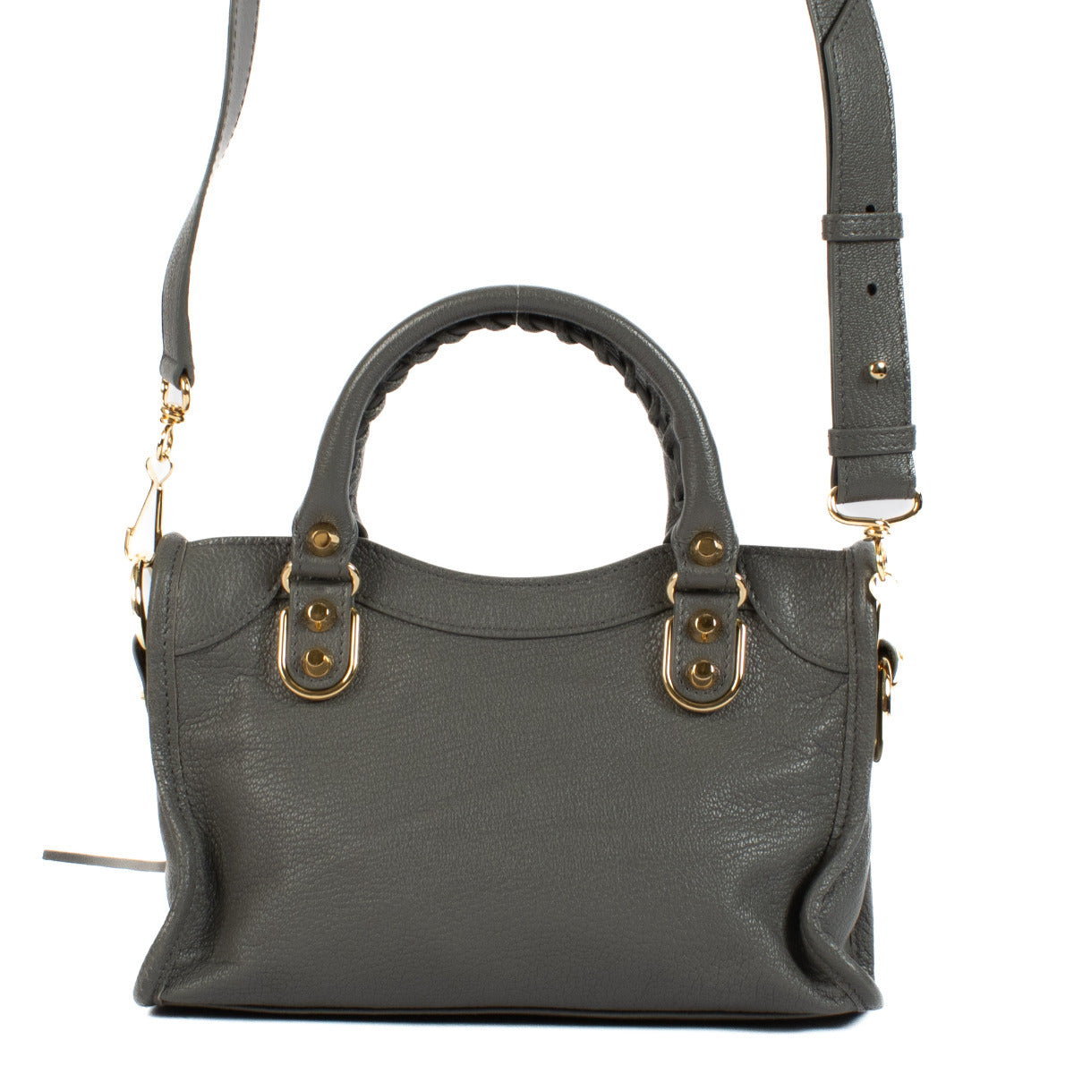 Sac Balenciaga Mini City en cuir gris à bords métallisés