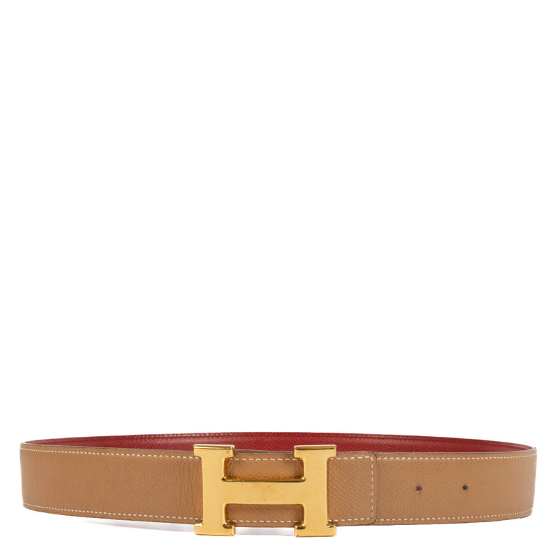 Hermès Cognac/Red H Gold Belt - size 75