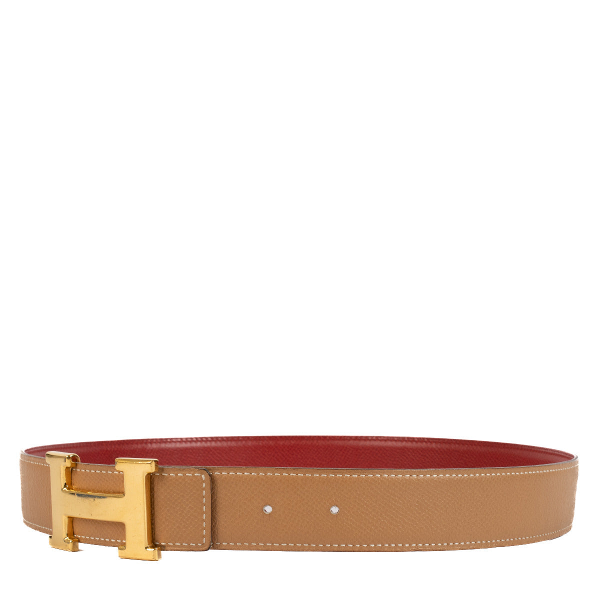 Ceinture Hermès Constance H en cuir rouge et cognac, taille 75