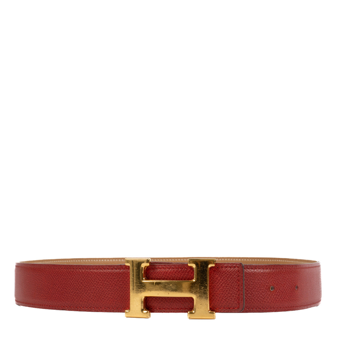 Ceinture Hermès Constance H en cuir rouge et cognac, taille 75