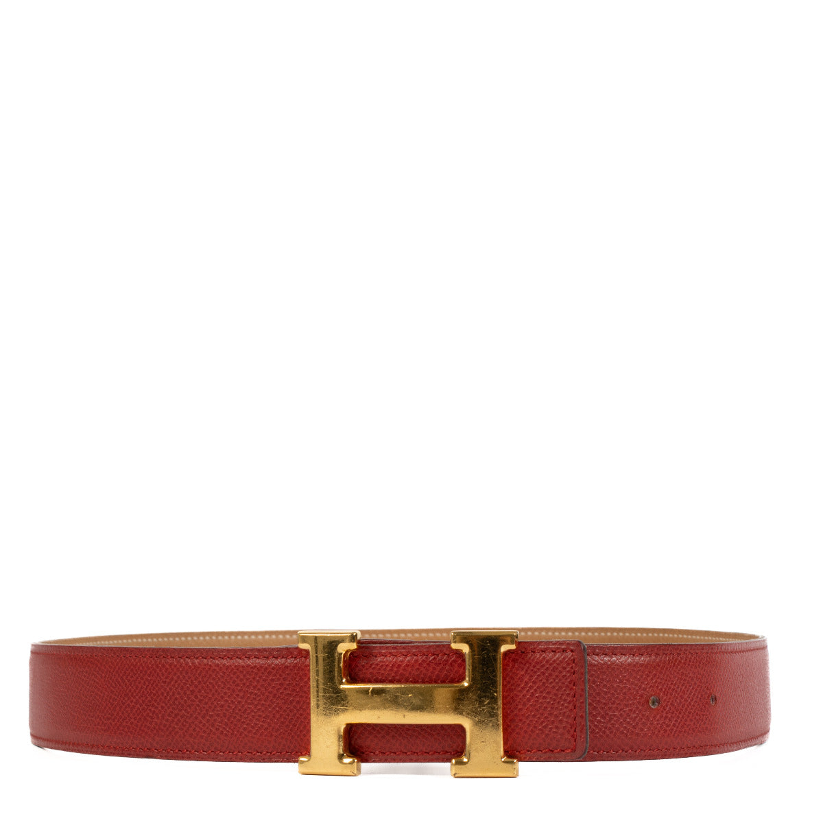 Ceinture Hermès Constance H en cuir rouge et cognac, taille 75