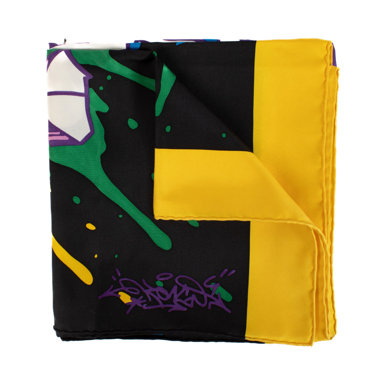 Hermès Silk Graffiti Noir Blanc Jaune Vif Scarf 90