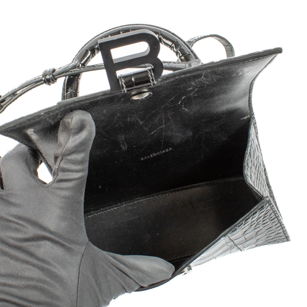 Shop 100% authentic secondhand Balenciaga So Black Crocodile Embossed Hourglass XS Bag on Labellov.com