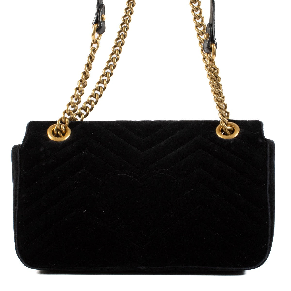 Shop safe online at Labellov in Antwerp, Brussels and Knokke this 100% second hand Gucci Black Velvet GG Marmont Small Bag