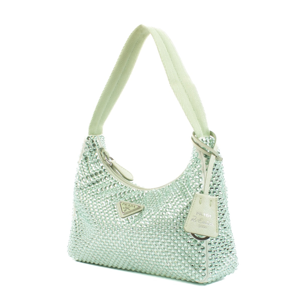 shop 100% authentic second hand Prada Green Crystal Satin Re-Edition 2000 Bag on Labellov.com