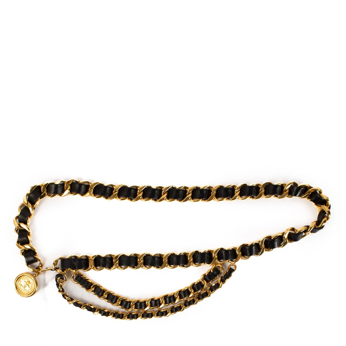 Chanel Collection 29 Black Leather Gold Chain Vintage Belt