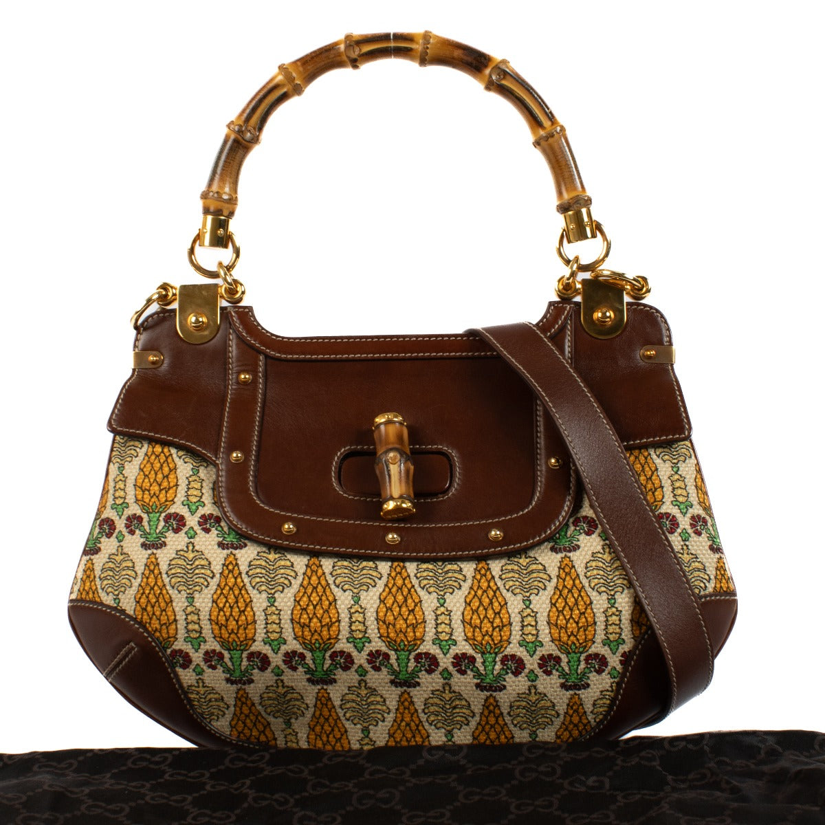 Gucci Pigna Print Peggy Bamboo Handle Bag