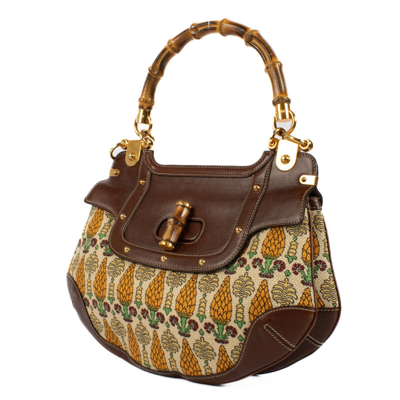 Gucci Pigna Print Canvas Peggy Bamboo Handle Bag