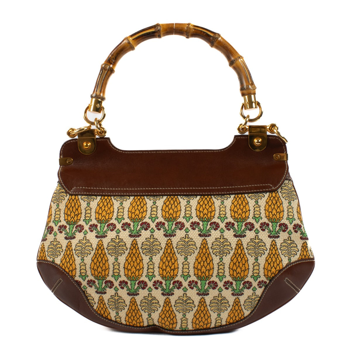 Gucci Pigna Print Canvas Peggy Bamboo Handle Bag