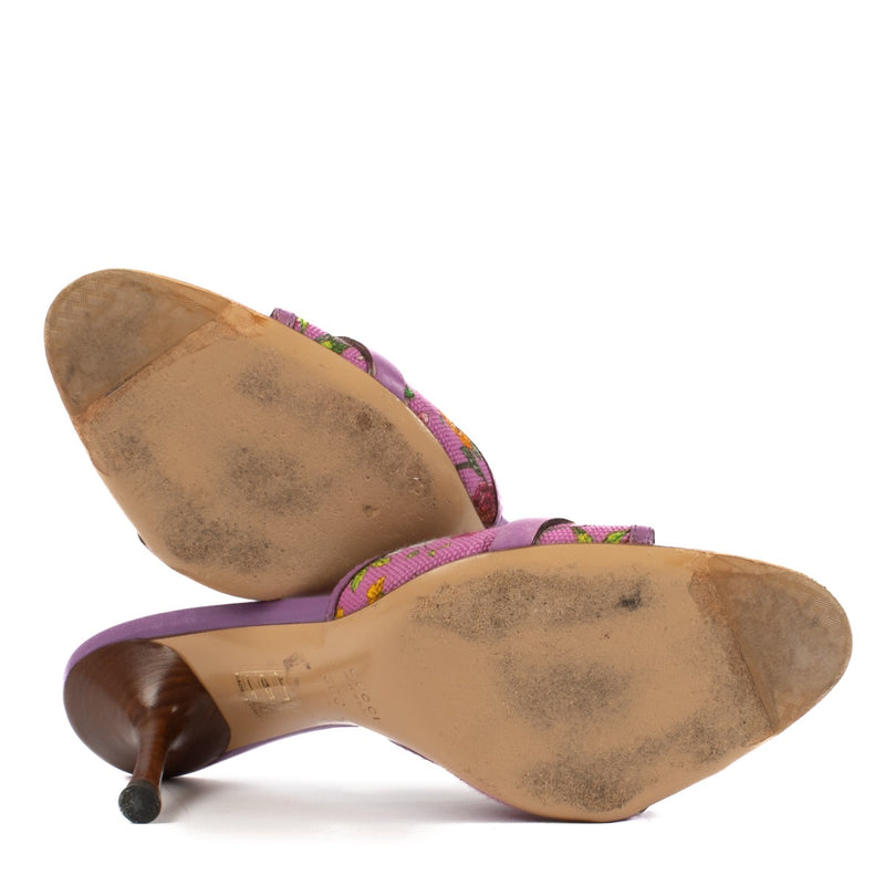 shop 100% authentic second hand Gucci Purple Flora Bamboo Mule Sandals - Size 38 on Labellov.com