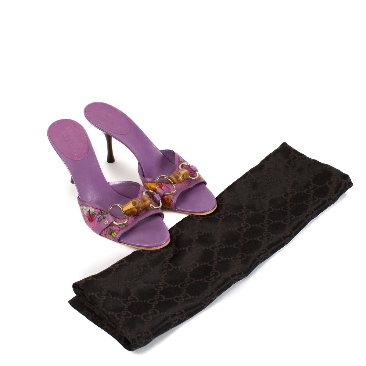 shop 100% authentic second hand Gucci Purple Flora Bamboo Mule Sandals - Size 38 on Labellov.com