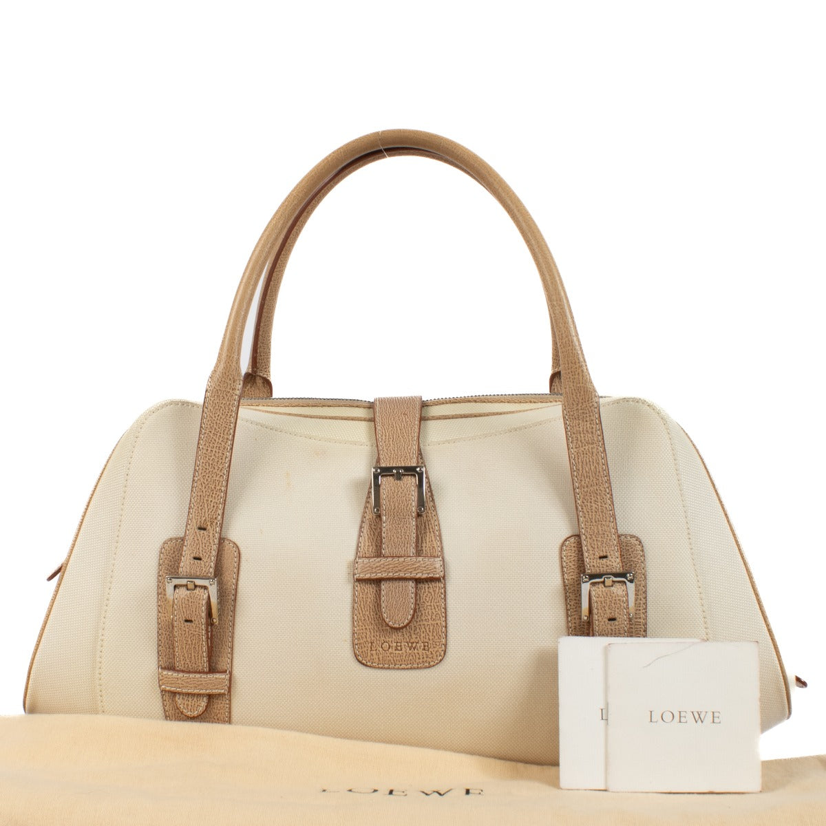 Loewe Ecru Canvas/Leather Vintage Satchel Bag