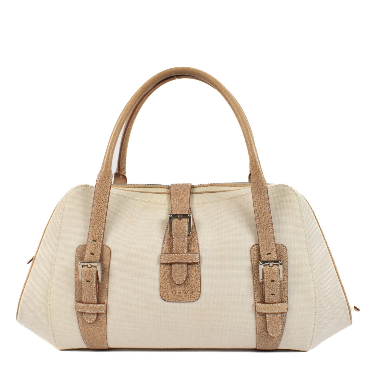 Loewe Ecru Canvas/Leather Vintage Satchel Bag