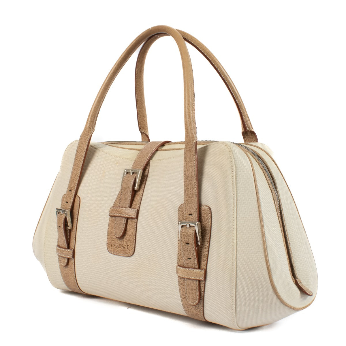 Loewe Ecru Canvas/Leather Vintage Satchel Bag