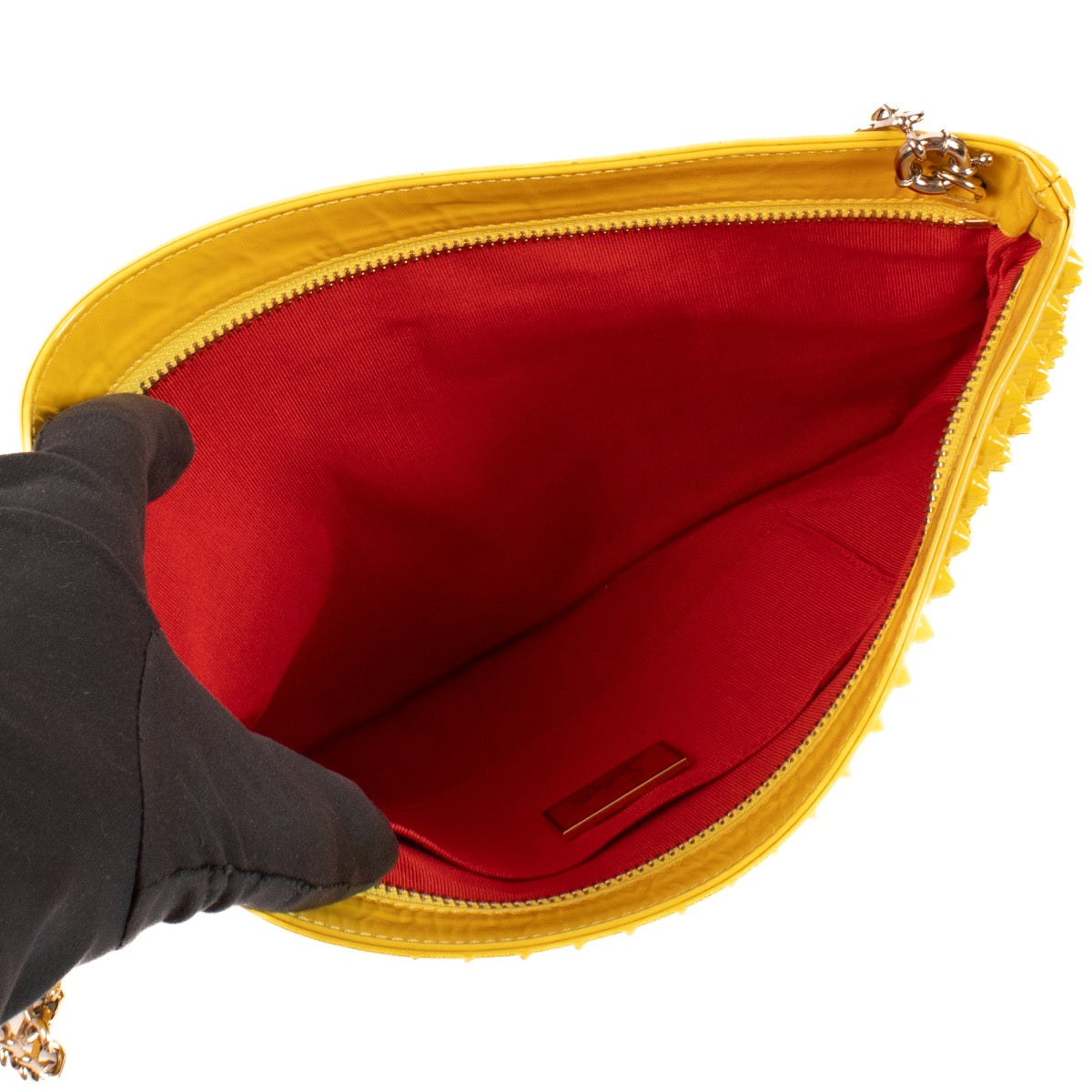 shop 100% authentic second hand Christian Louboutin Yellow Studded Loubiposh Chain Clutch on Labellov.com