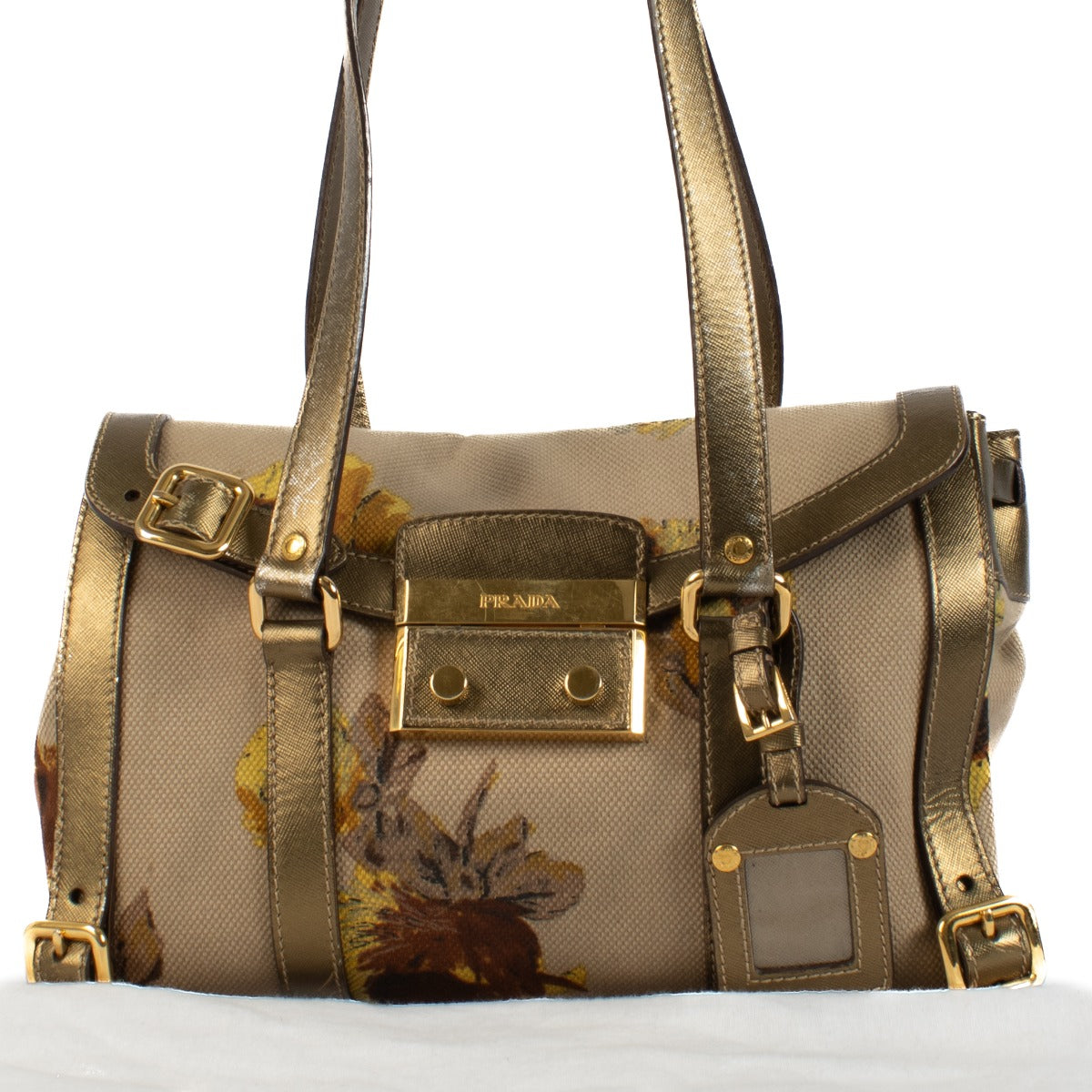 Shop 100% authentic Prada Beige Floral Print Top Handle Bag at Labellov.com.