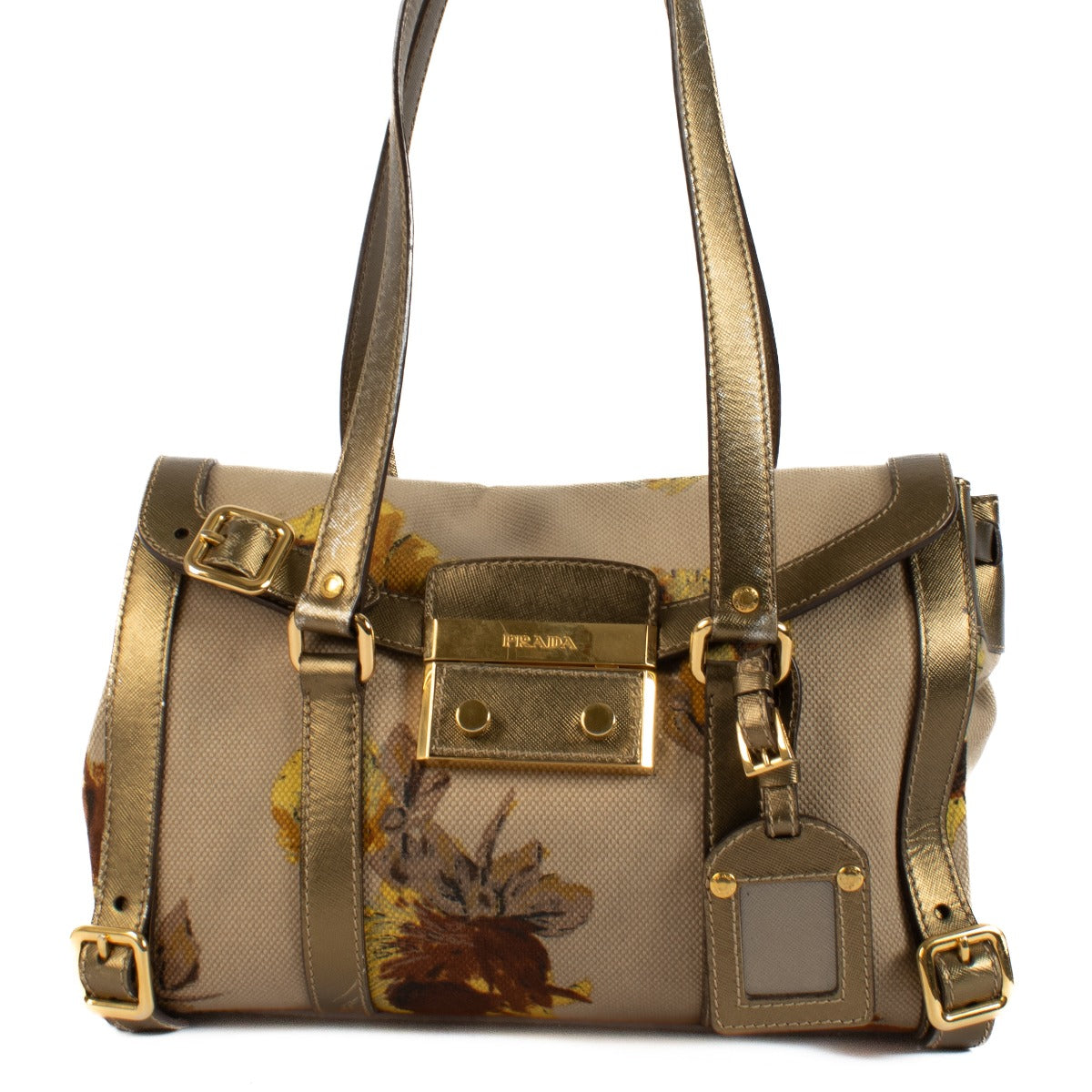 Shop 100% authentic Prada Beige Floral Print Top Handle Bag at Labellov.com.