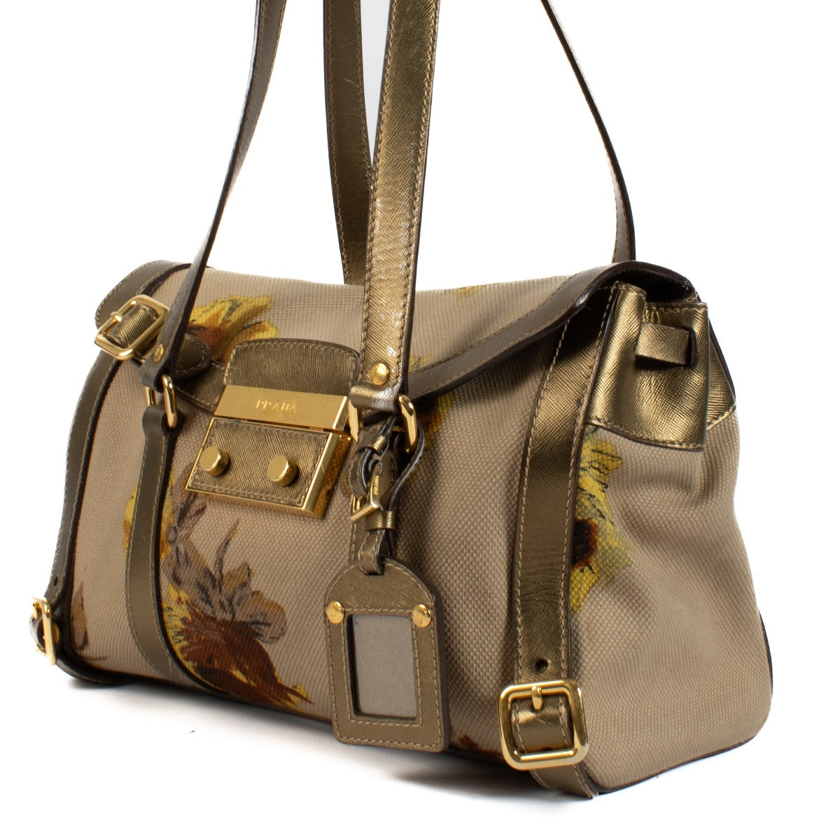 Shop 100% authentic Prada Beige Floral Print Top Handle Bag at Labellov.com.