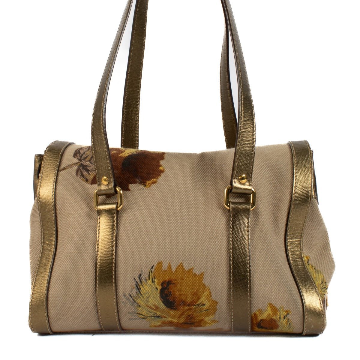 Shop 100% authentic Prada Beige Floral Print Top Handle Bag at Labellov.com.