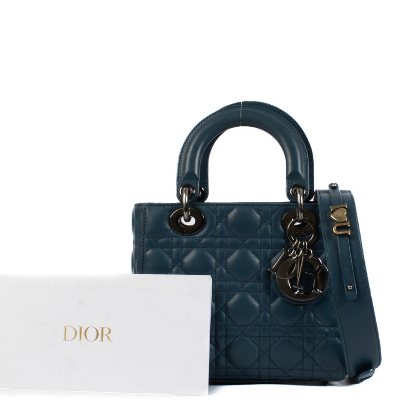Shop safe online at Labellov in Antwerp, Brussels and Knokke this 100% authentic second hand Christian Dior Blue Lambskin Small Lady Dior My ABCDior Bag