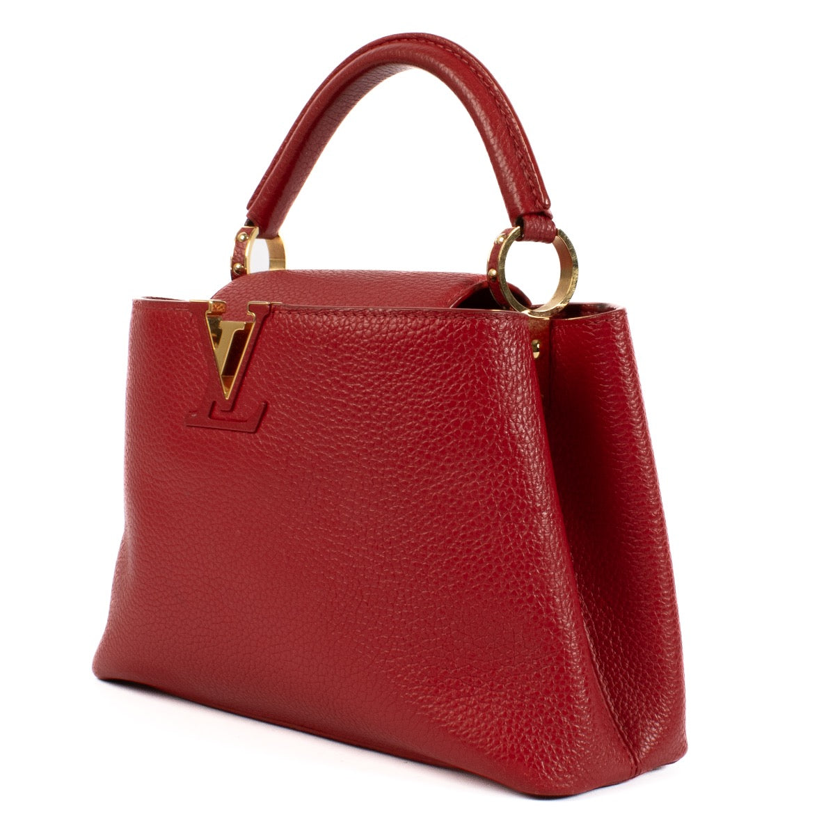 Shop safe online at Labellov in Antwerp, Brussels and Knokke this 100% authentic second hand Louis Vuitton Scarlet Red Capucines BB