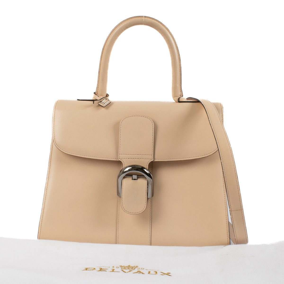 Shop 100% authentic Delvaux Cream Box Calf Leather Brillant MM Top Handle at Labellov.com.