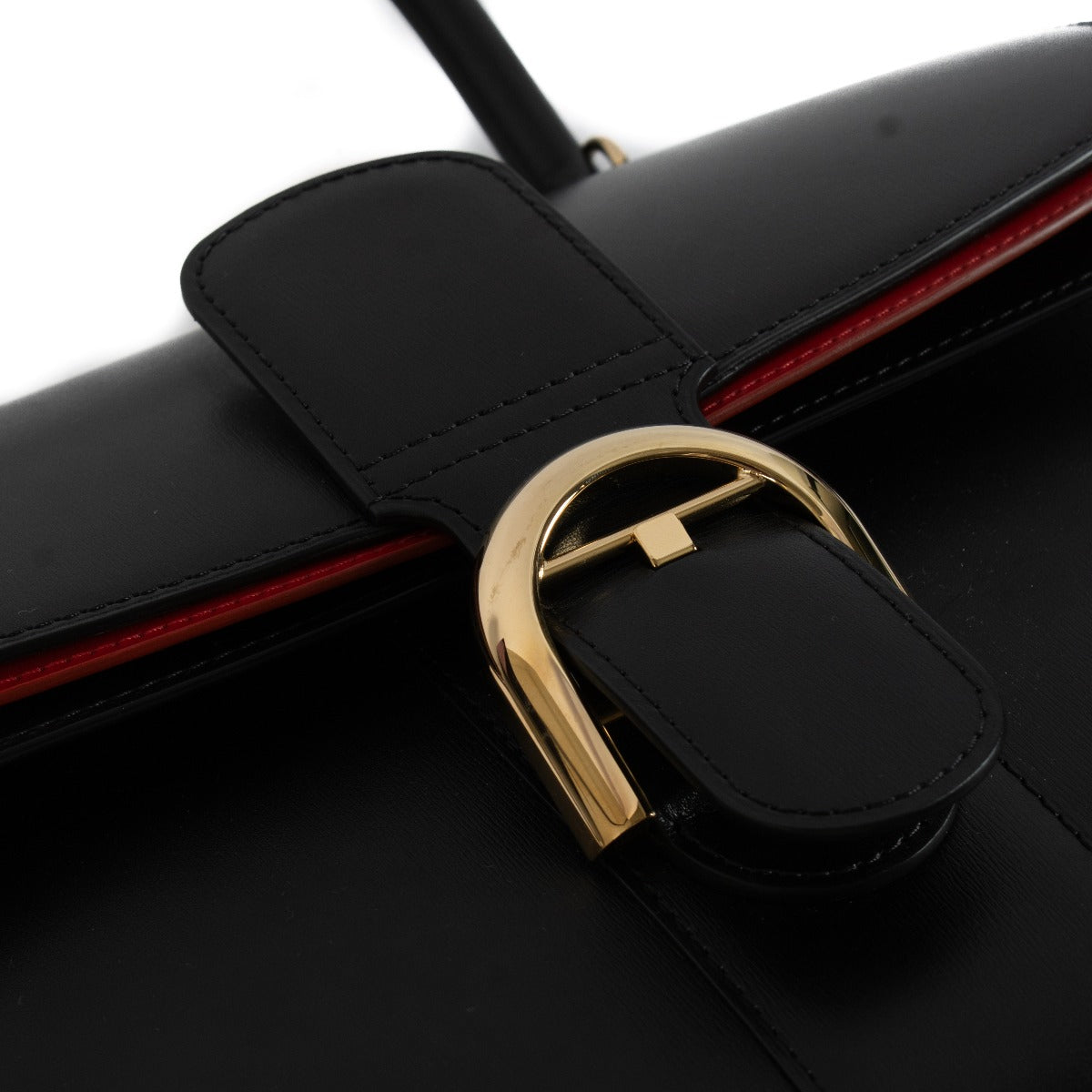Shop 100% authentic Delvaux Black/Red Box Calf Leather Brillant MM Top Handle at Labellov.com.