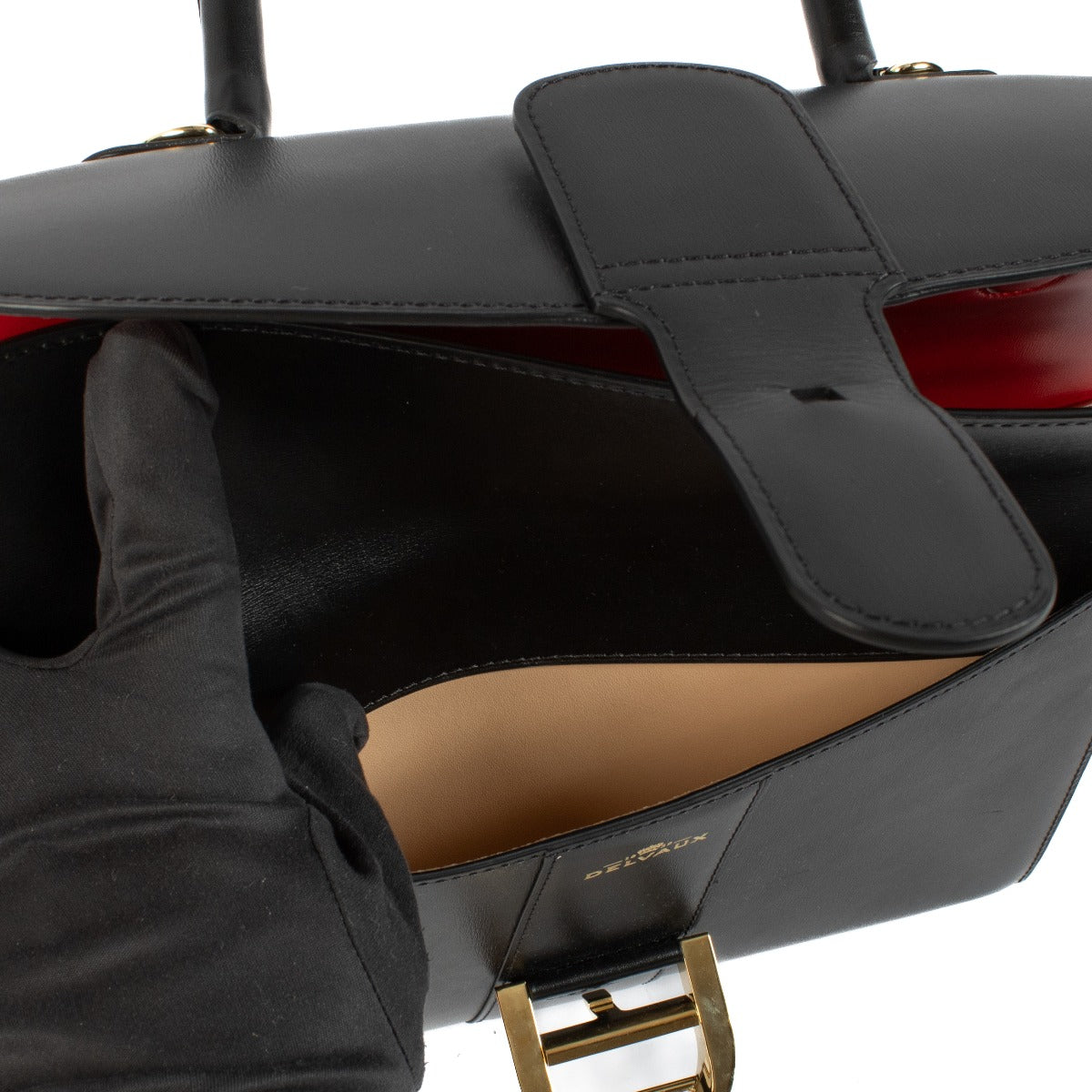 Shop 100% authentic Delvaux Black/Red Box Calf Leather Brillant MM Top Handle at Labellov.com.