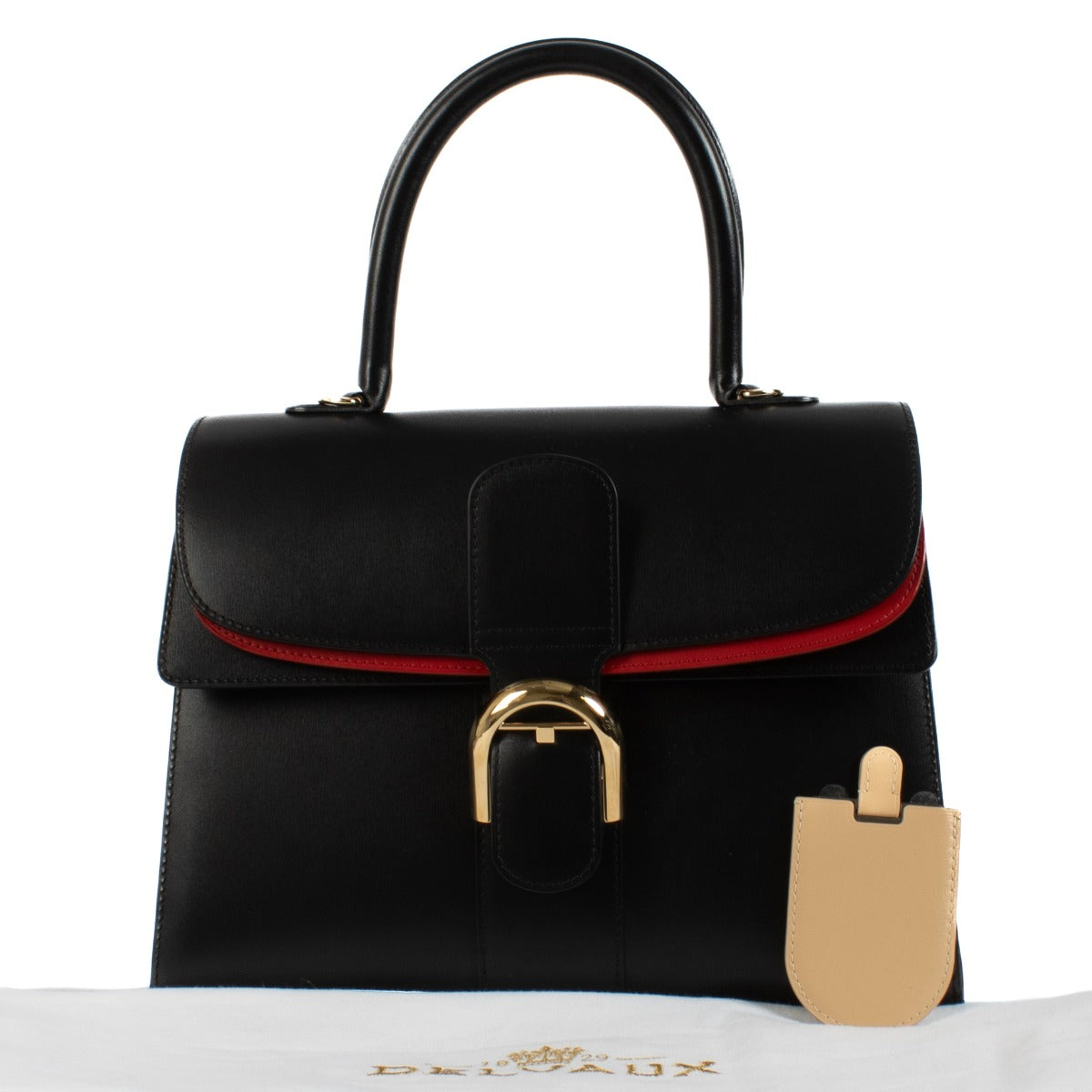Shop 100% authentic Delvaux Black/Red Box Calf Leather Brillant MM Top Handle at Labellov.com.
