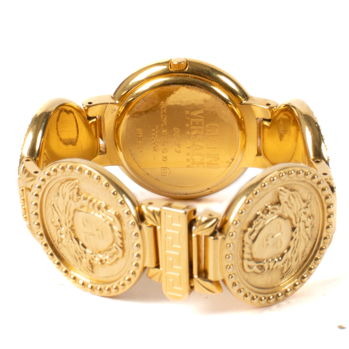 Montre Gianni Versace Vintage Médusa Dorée avec Signature et Pièce de Monnaie