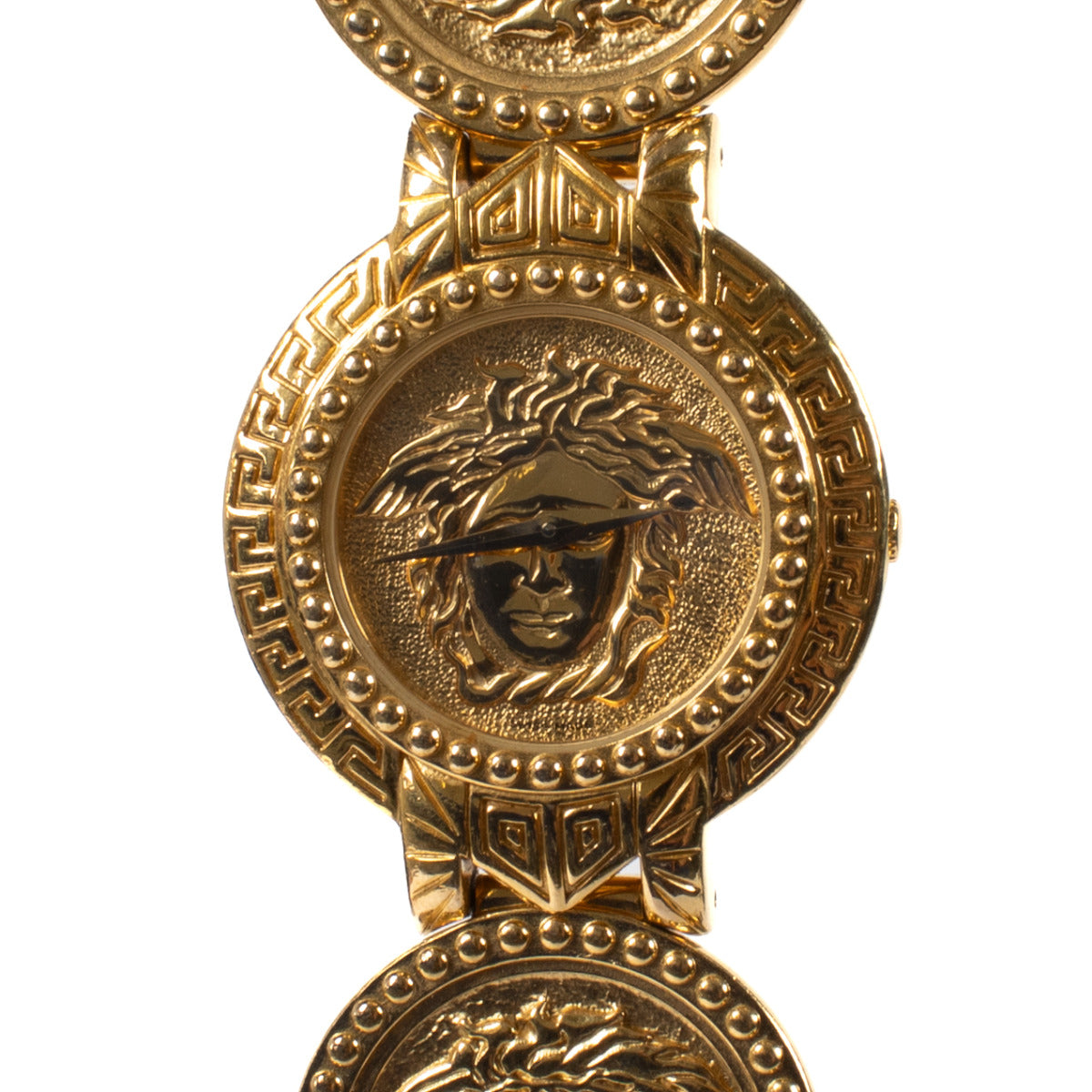 Montre Gianni Versace Vintage Médusa Dorée avec Signature et Pièce de Monnaie