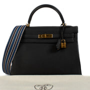 Authentic second hand Hermès Kelly 32 Bleu Indigo Taurillon Clemence GHW on www.labellov.com