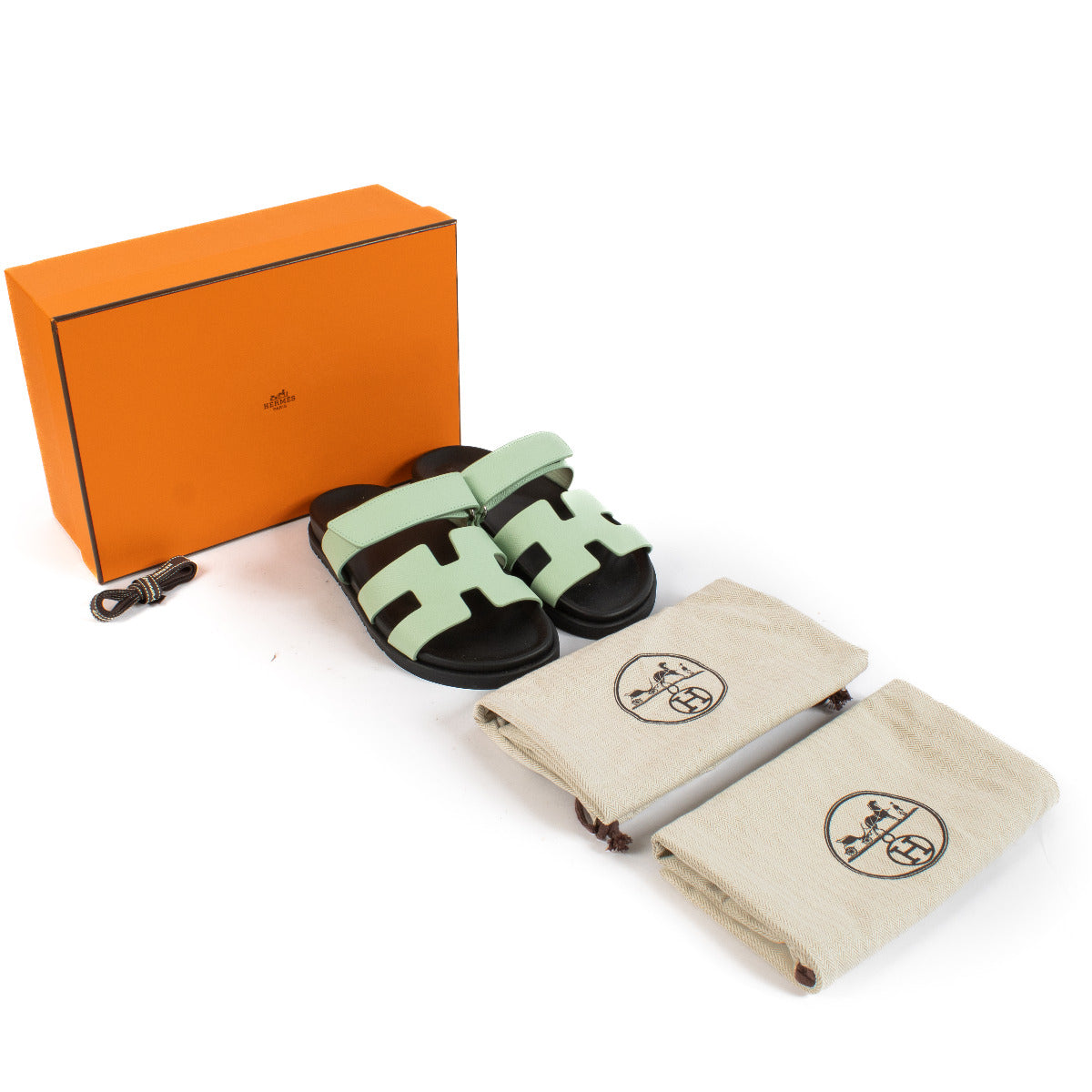 Hermès Chypre Sandals Epsom Vert Jade for the best price at Labellov secondhand