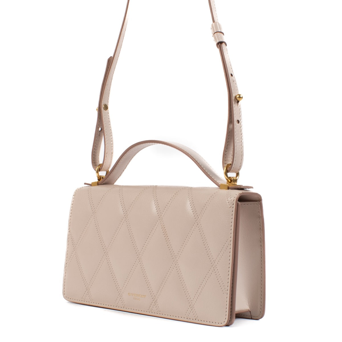 Shop safe online at Labellov in Antwerp, Brussels and Knokke this 100% authentic second hand Givenchy Pale Pink Goatskin GV3 Strap Wallet