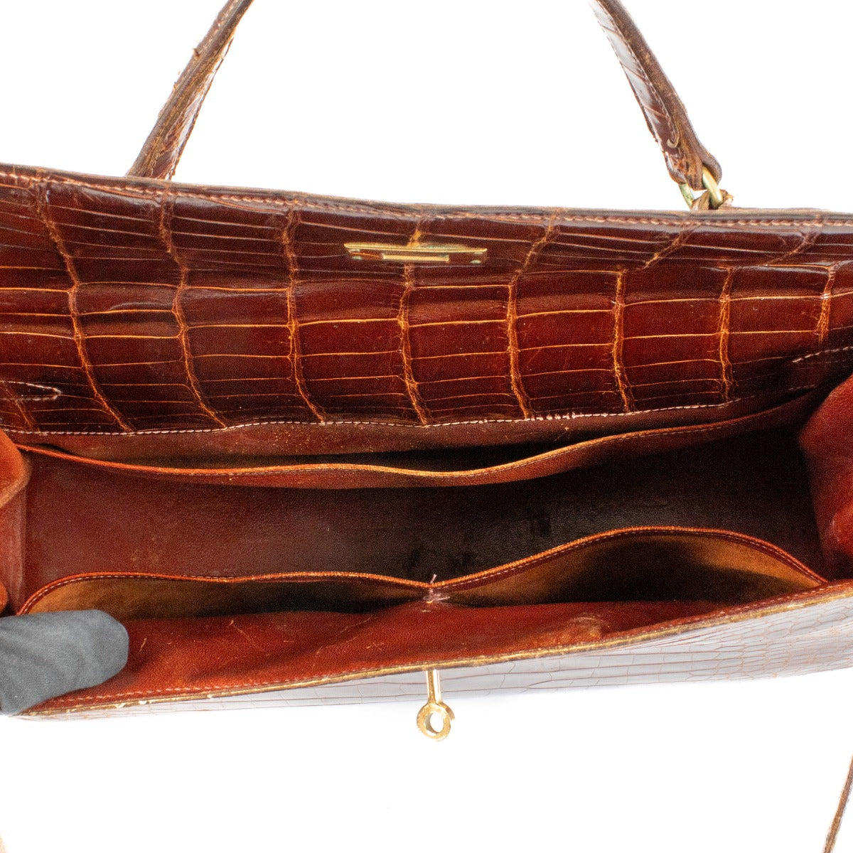 Hermès Vintage Kelly 35 Brown Shiny Porosus Crocodile GHW