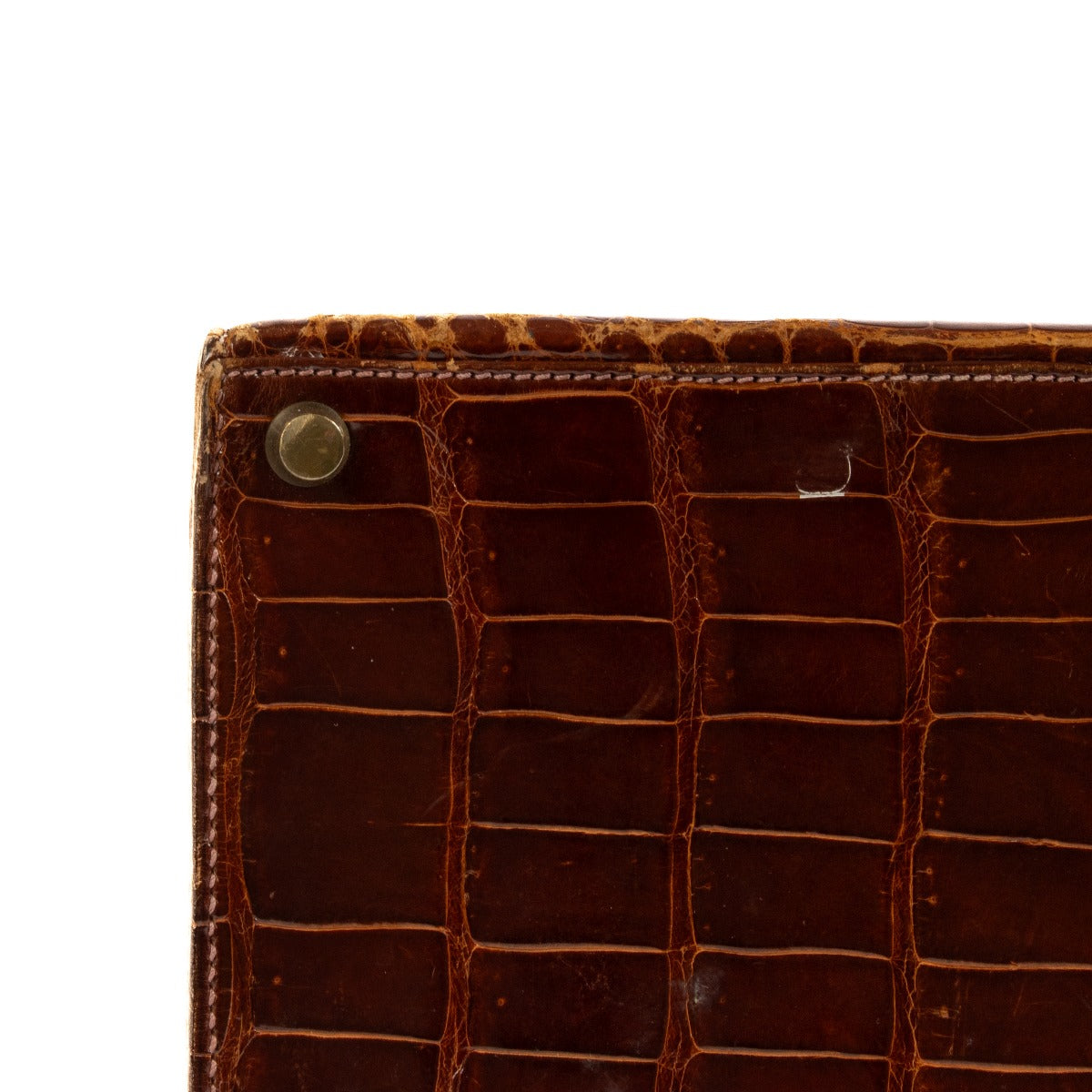 Hermès Vintage Kelly 35 Brown Shiny Porosus Crocodile GHW