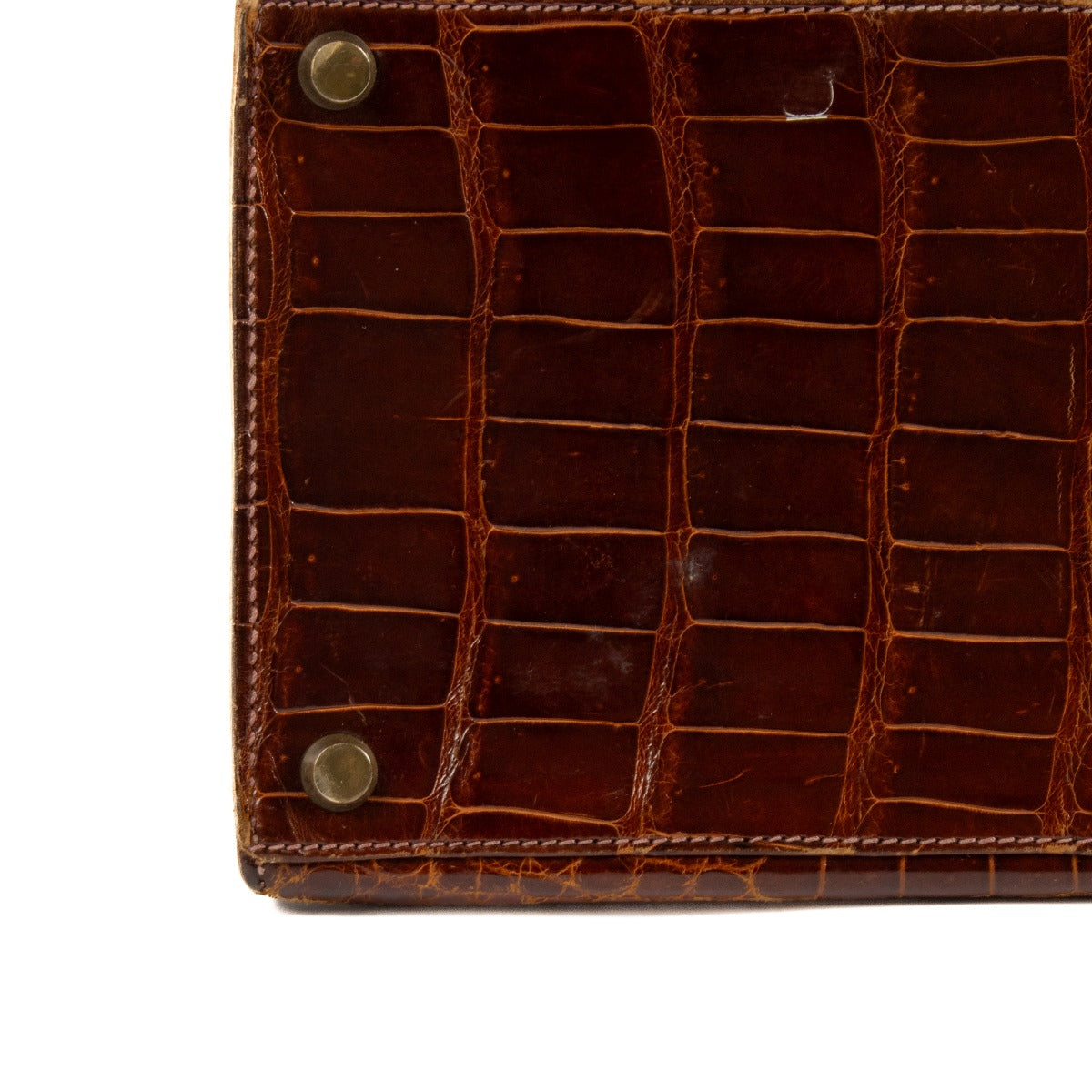 Hermès Vintage Kelly 35 Brown Shiny Porosus Crocodile GHW