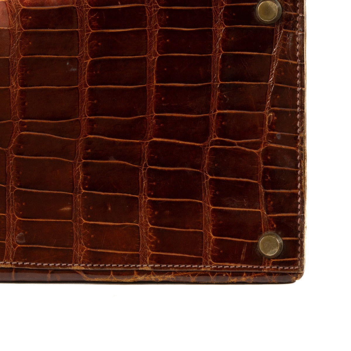Hermès Vintage Kelly 35 Brown Shiny Porosus Crocodile GHW