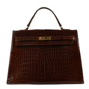 Hermès 1930s Kelly 35 Brown Shiny Porosus Crocodile