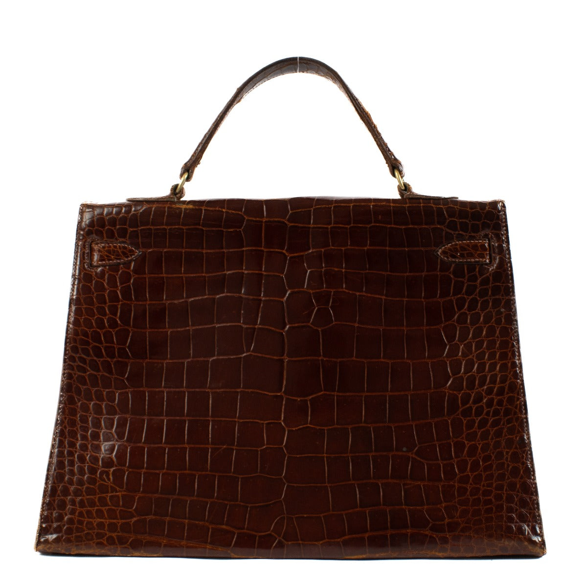 Hermès Vintage Kelly 35 Brown Shiny Porosus Crocodile GHW