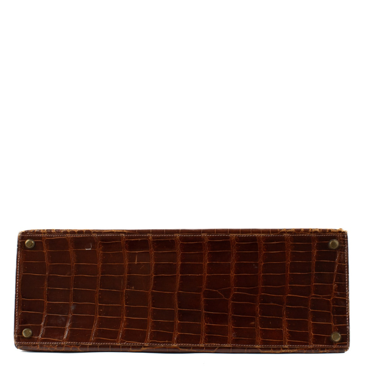 Hermès Vintage Kelly 35 Brown Shiny Porosus Crocodile GHW