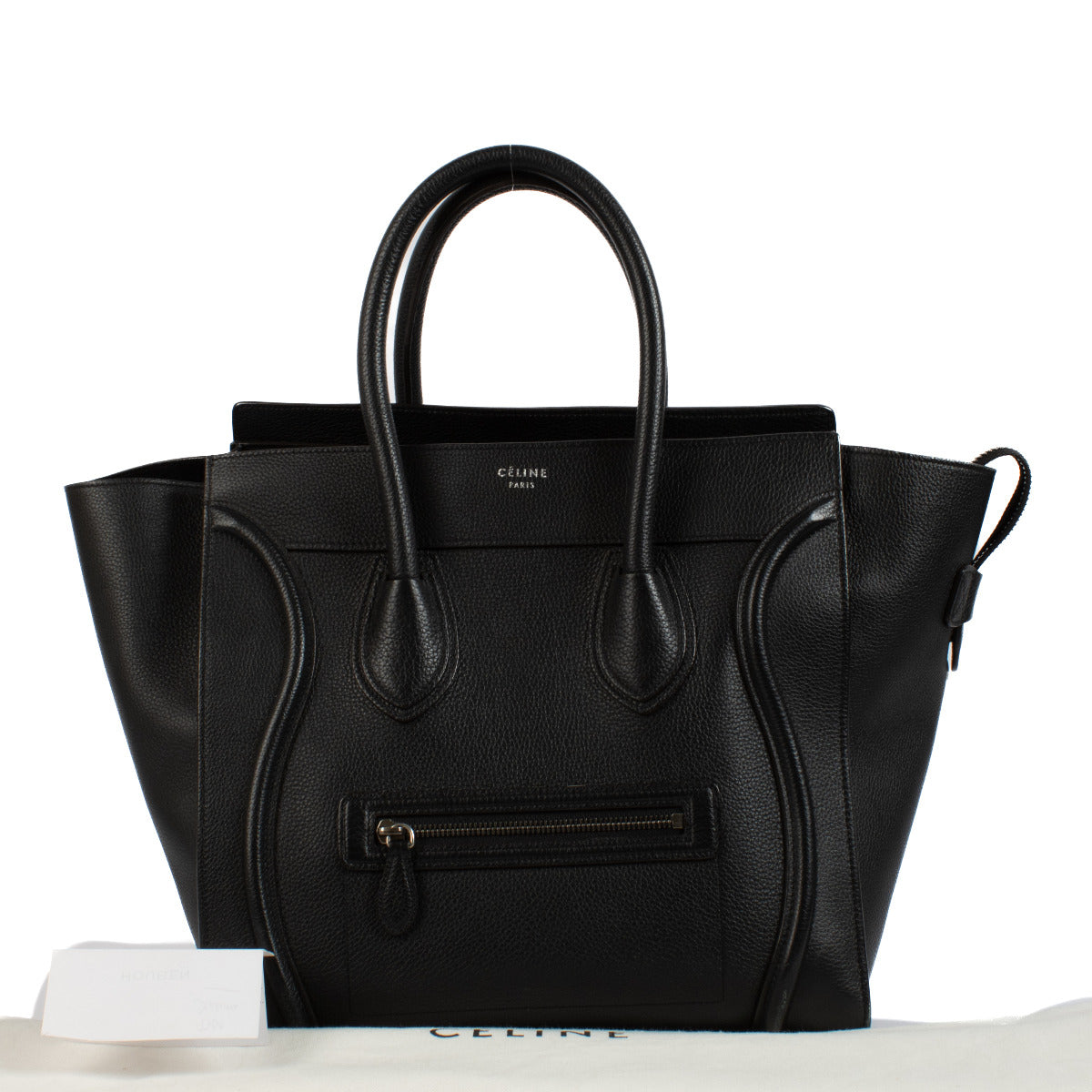 Celine Black Drummed Leather Medium Luggage Bag for sale for the best price. We buy and sell your preloved and brand new designer bags.