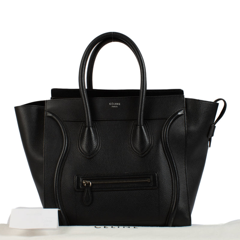 Celine Black Drummed Leather Medium Luggage Bag for sale for the best price. We buy and sell your preloved and brand new designer bags.