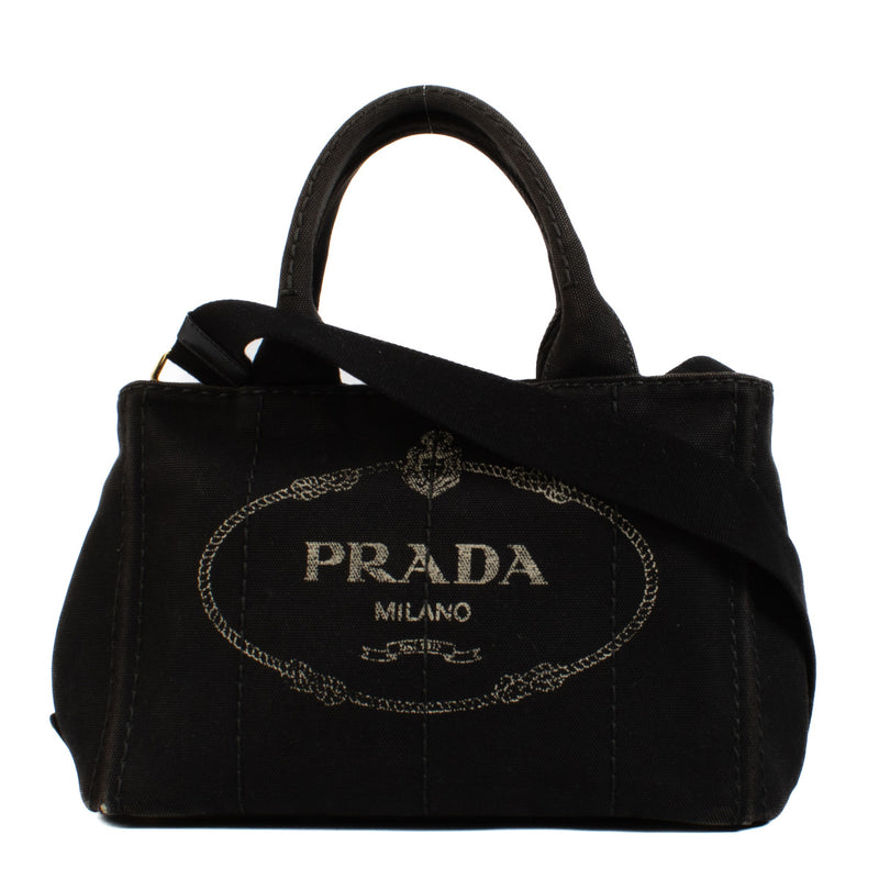 Prada Black Cotton Canvas Canapa Small Tote Bag