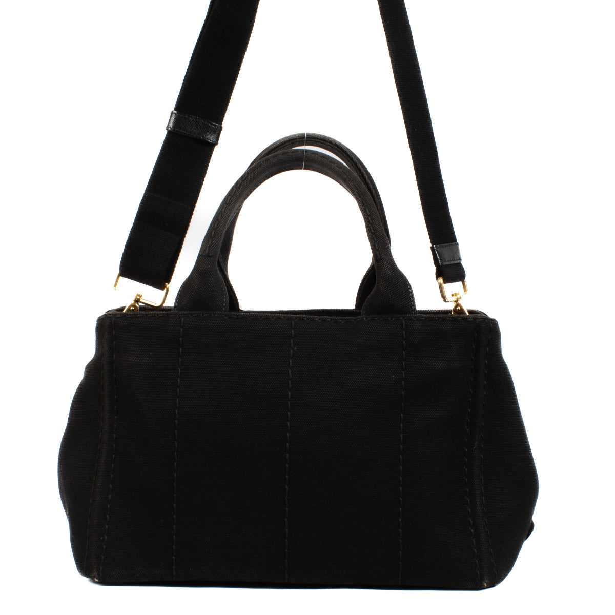 Prada Zwarte Katoenen Canvas Canapa Kleine Tote Bag