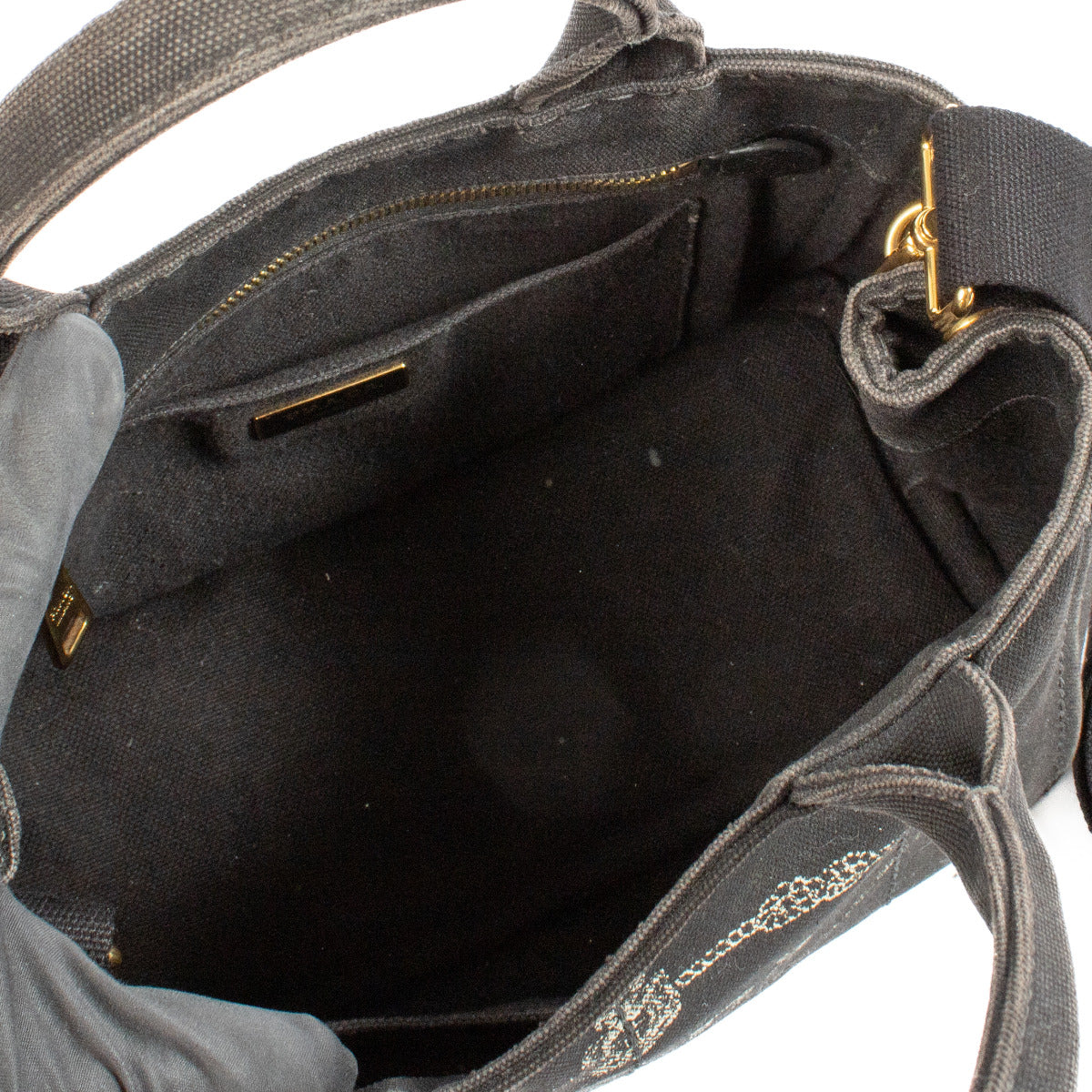 Prada Zwarte Katoenen Canvas Canapa Kleine Tote Bag
