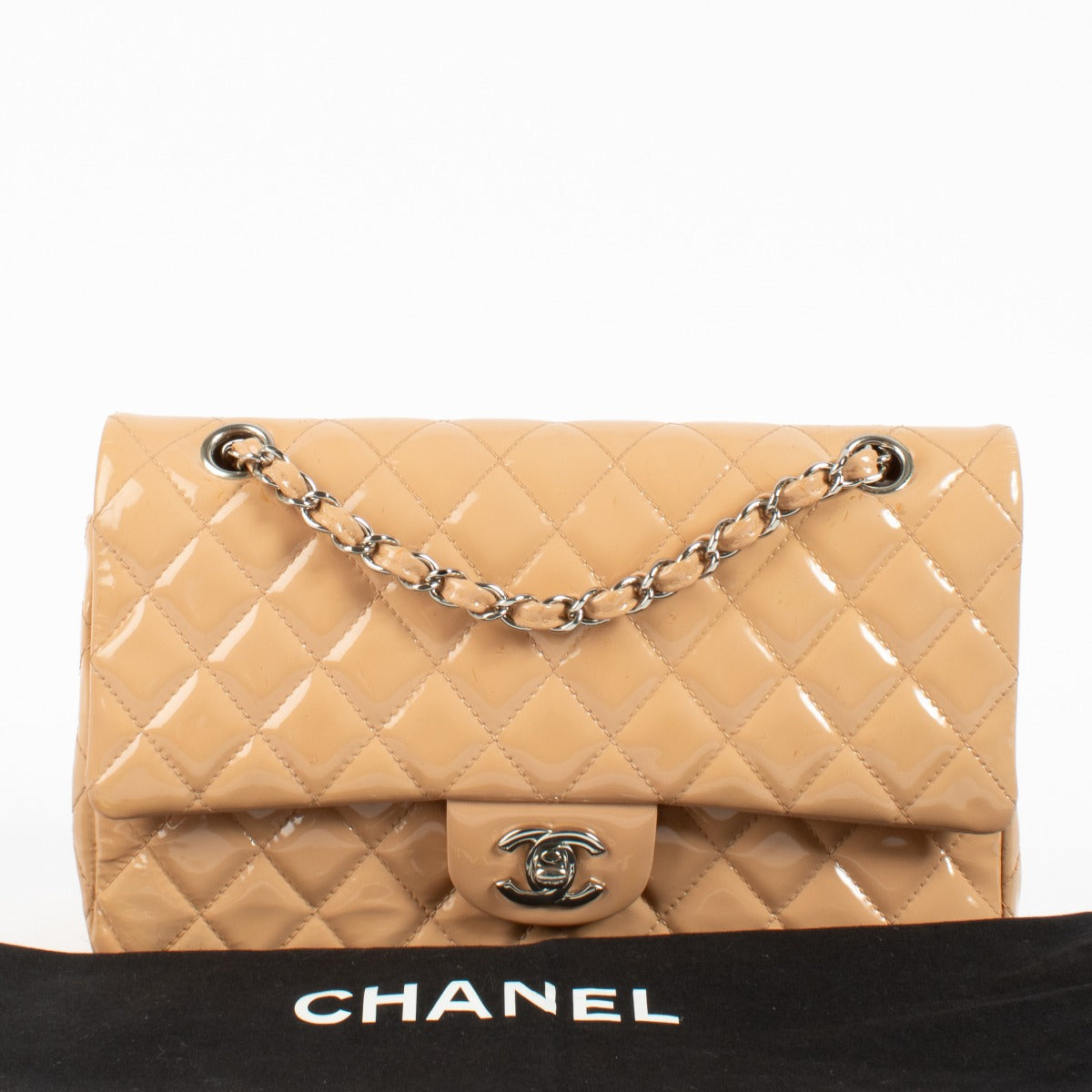 shop 100% authentic second hand Chanel Beige Patent Medium Classic Flap Bag on Labellov.com
