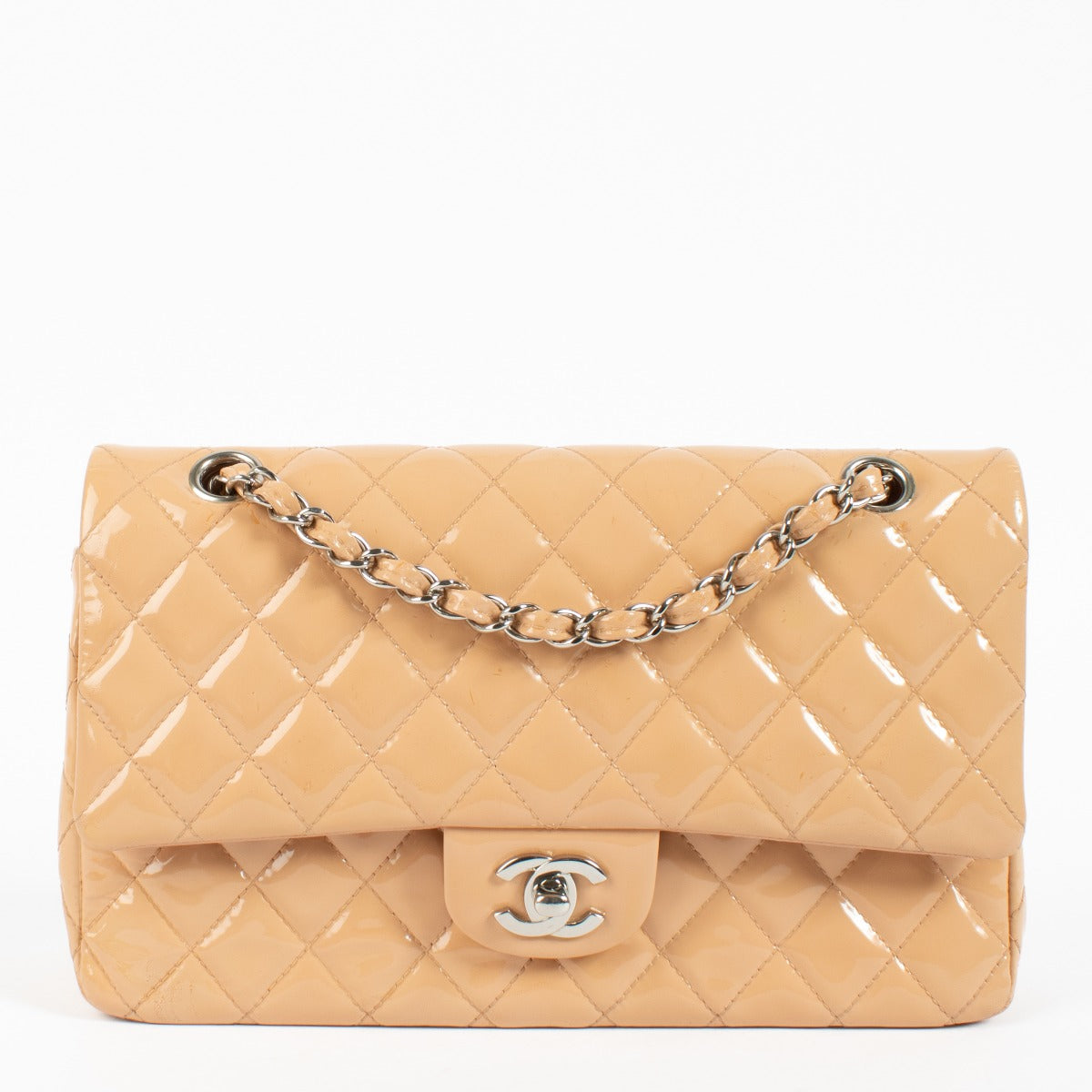 shop 100% authentic second hand Chanel Beige Patent Medium Classic Flap Bag on Labellov.com