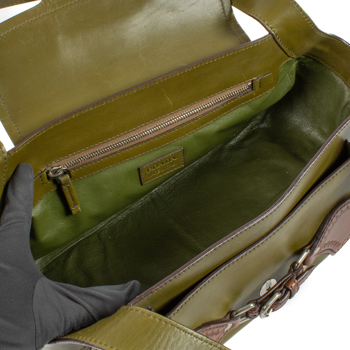 Shop 100% authentic Prada Kaki Leather Shoulder Bag at Labellov.com.