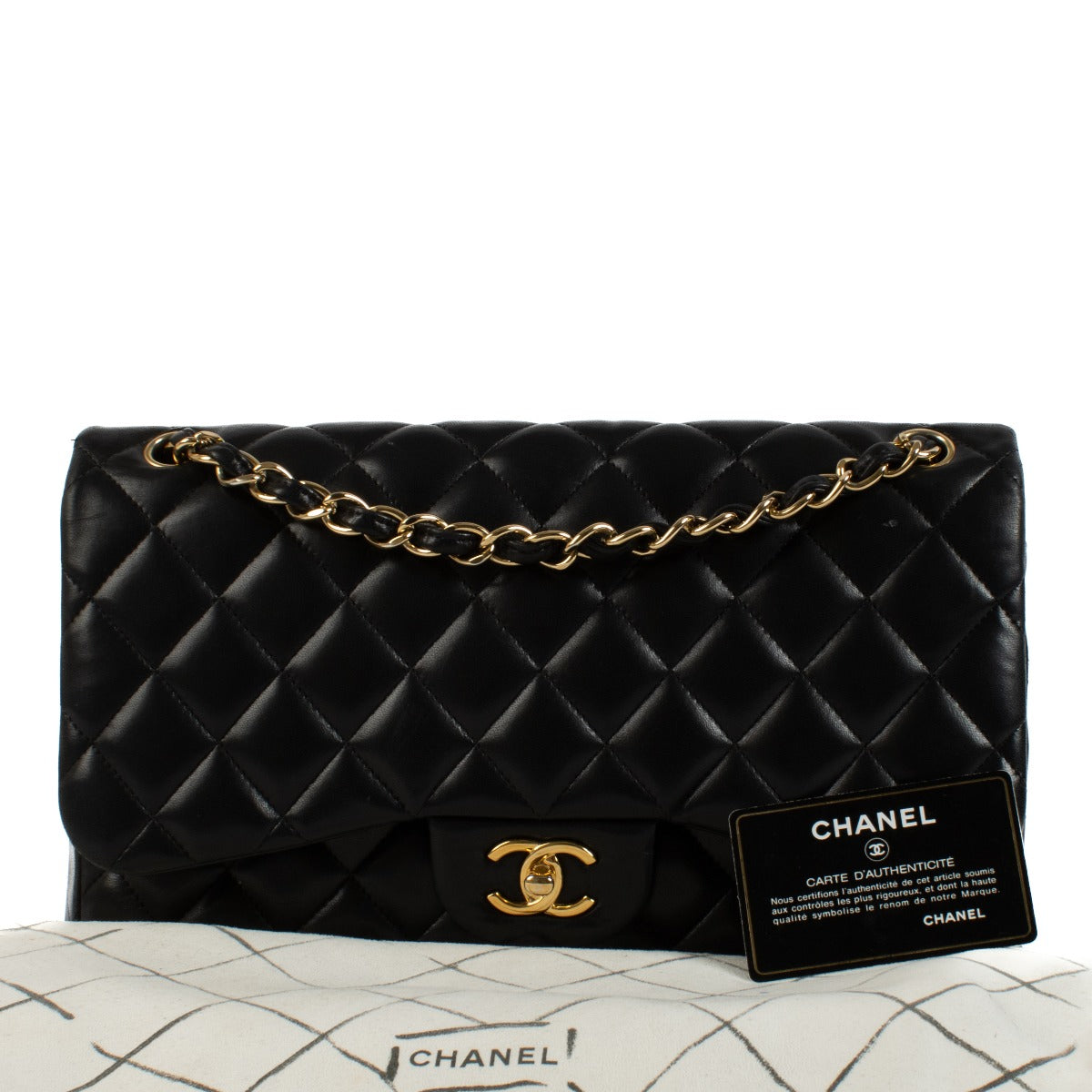 Shop safe online at Labellov in Antwerp, Brussels and Knokke this 100% authentic second hand Chanel Black Lambskin Large Classic Flap Bag